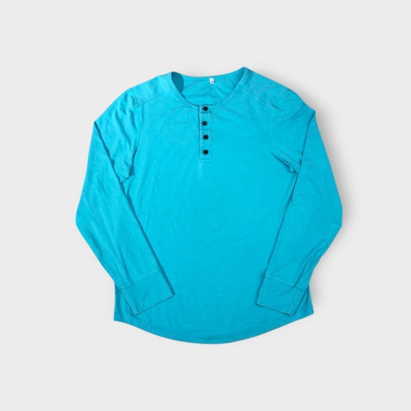 Lululemon Shirt Mens Sz M Blue Long Sleeve 1/4 Button Neck Pullover Knit Casual - Picture 1 of 8